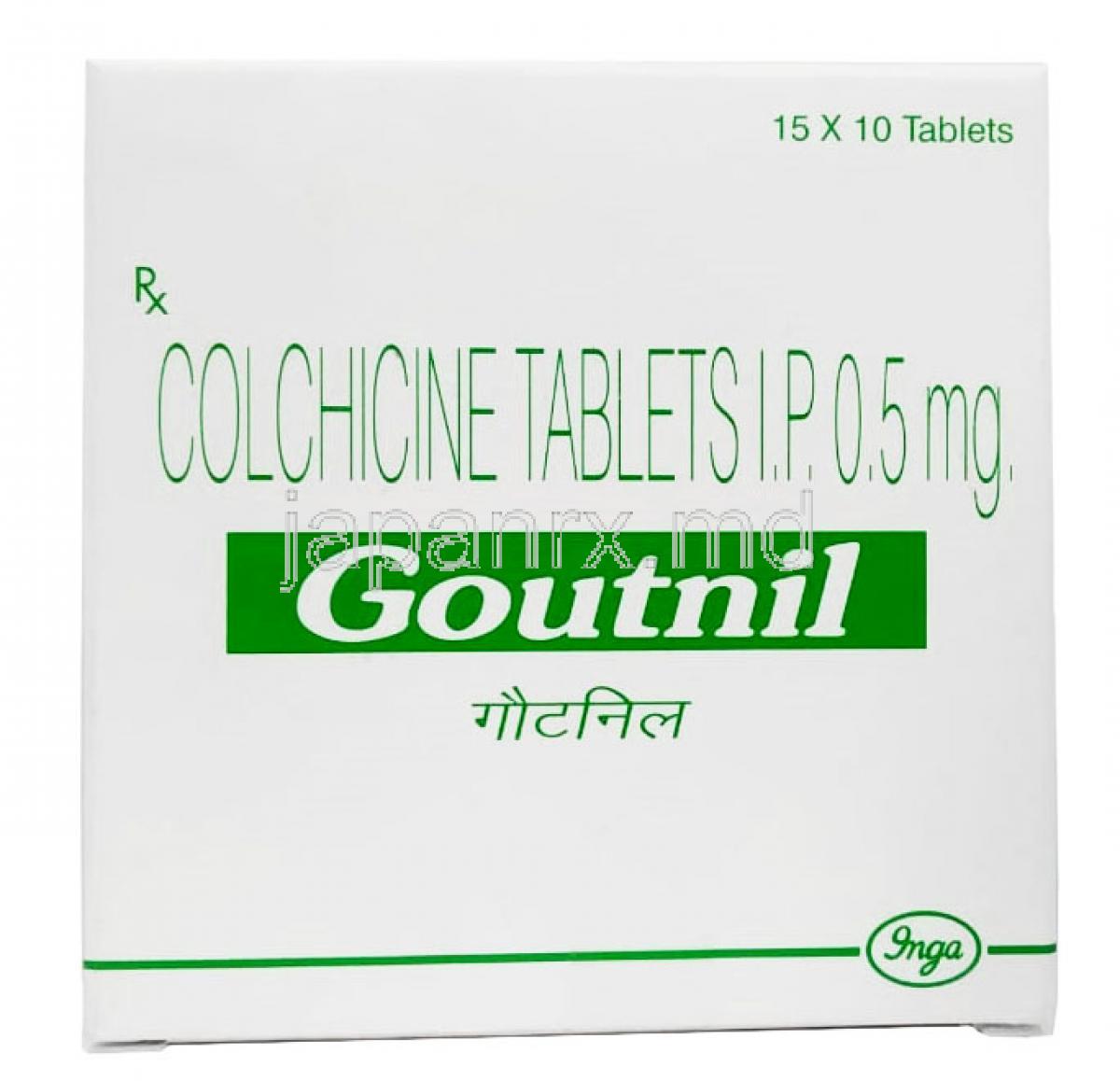 Goutnil, Colchicine 0.5mg, Inga Laboratories Pvt Ltd, Box front view
