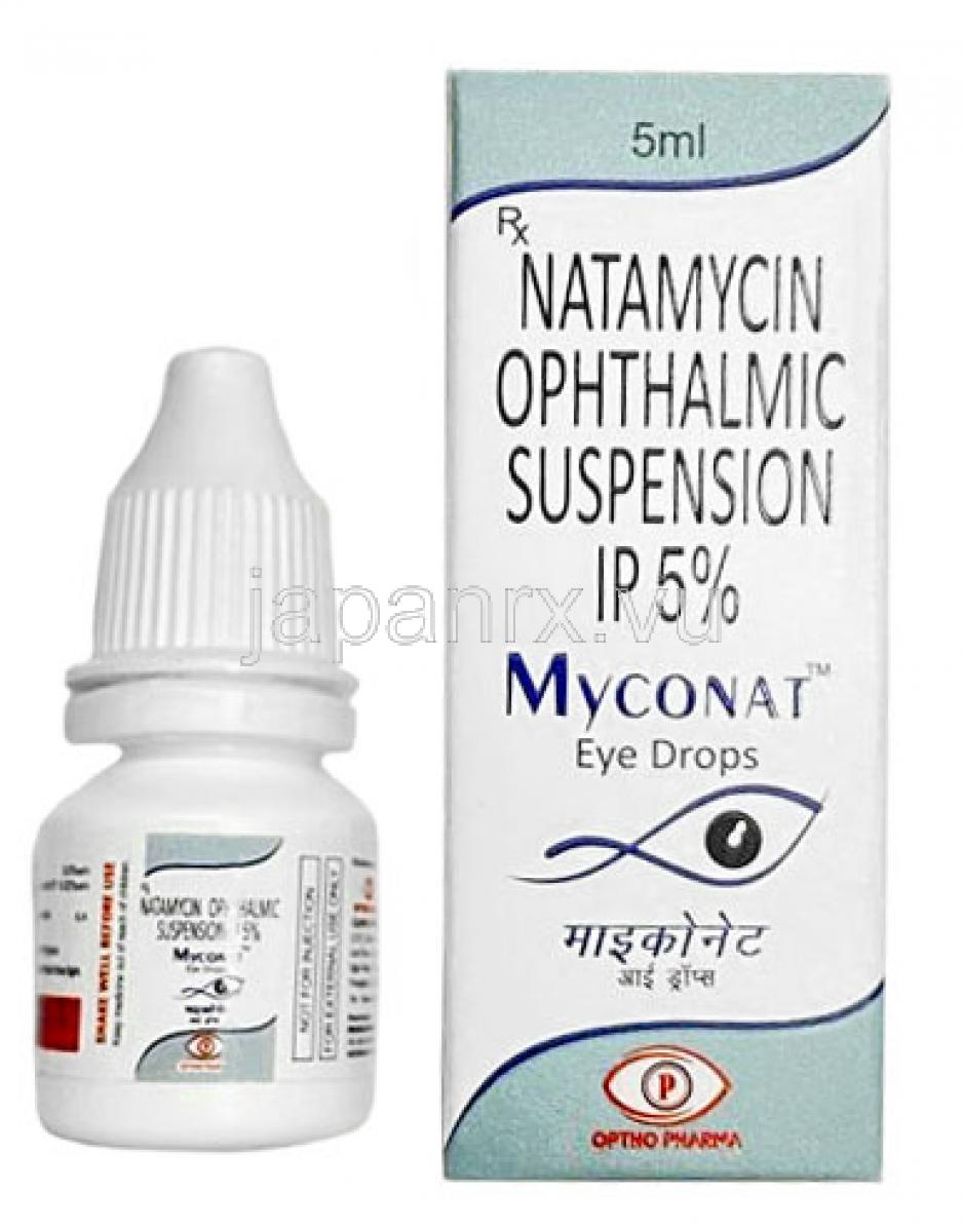 ミコナット点眼薬, ナタマイシン 5% w/v, 点眼薬 5mL, 製造元： Optho Pharma Pvt Ltd, 箱, ボトル