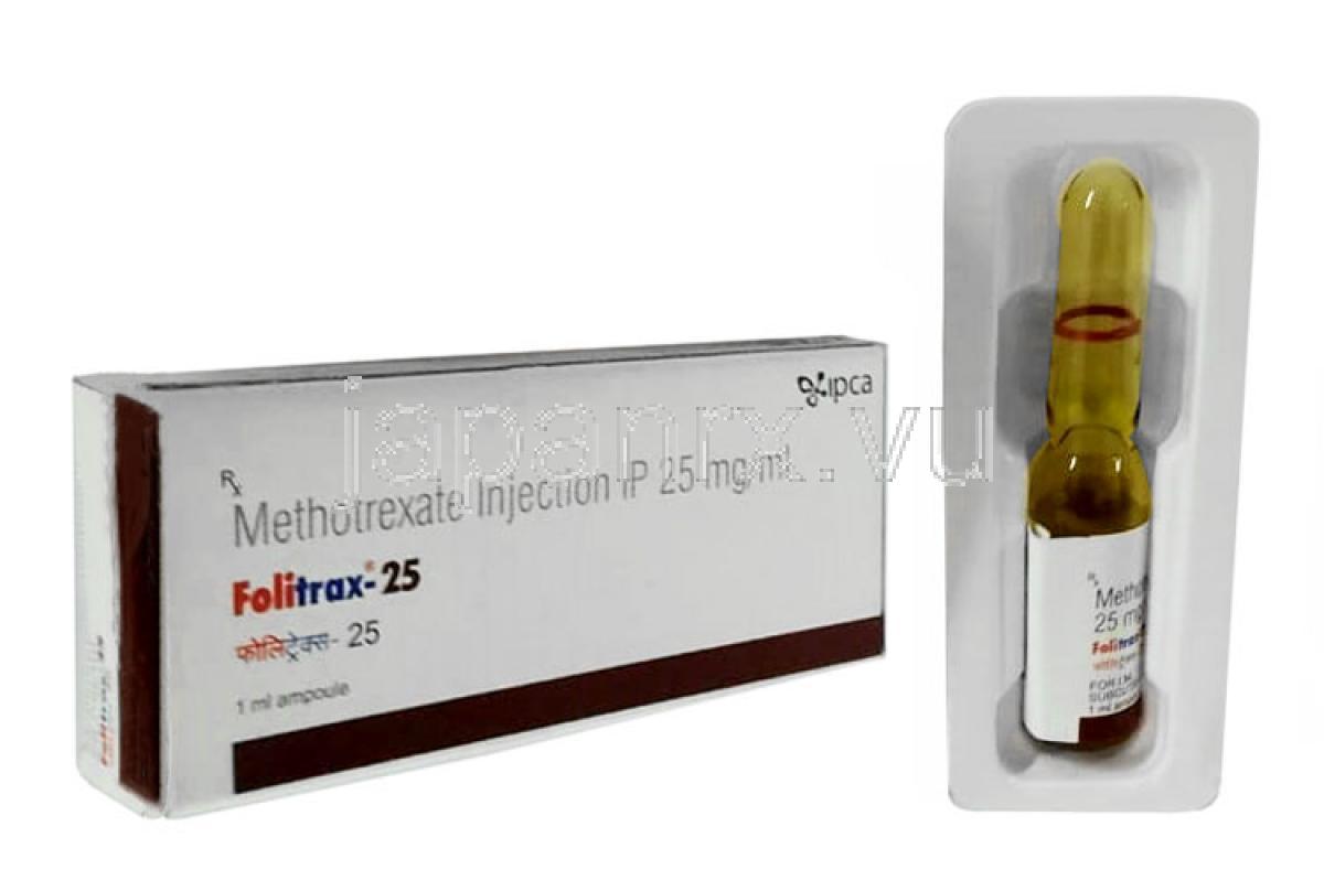フォリトラックス 注射, メトトレキサート  1mLあたり25mg, 1mL アンプル, 製造元：Ipca Laboratories, 箱,アンプル