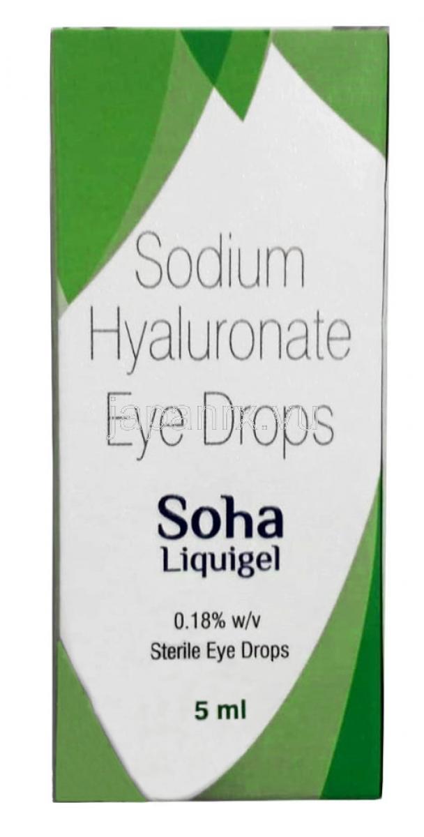 ソハ リキジェル 点眼薬 , ヒアルロン酸ナトリウム　0.18% w/v,点眼薬 (ジェルタイプ) 5mL, 製造元：Sun pharma,箱表面