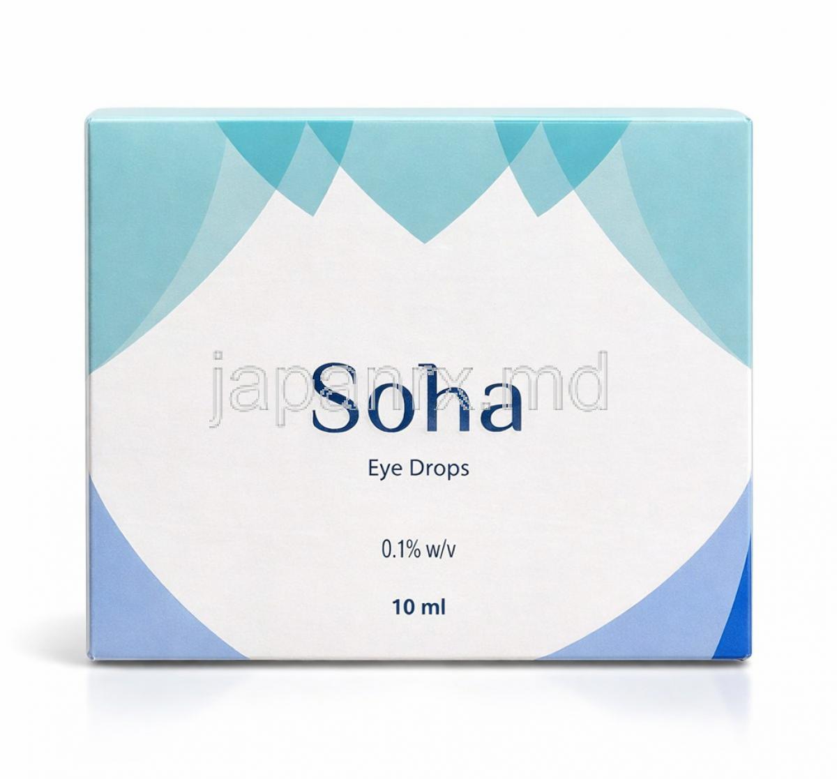 ソハ 点眼薬, ヒアルロン酸ナトリウム 0.1% w/v, 点眼薬 5mL, 製造元：Sun Pharma, 箱表面