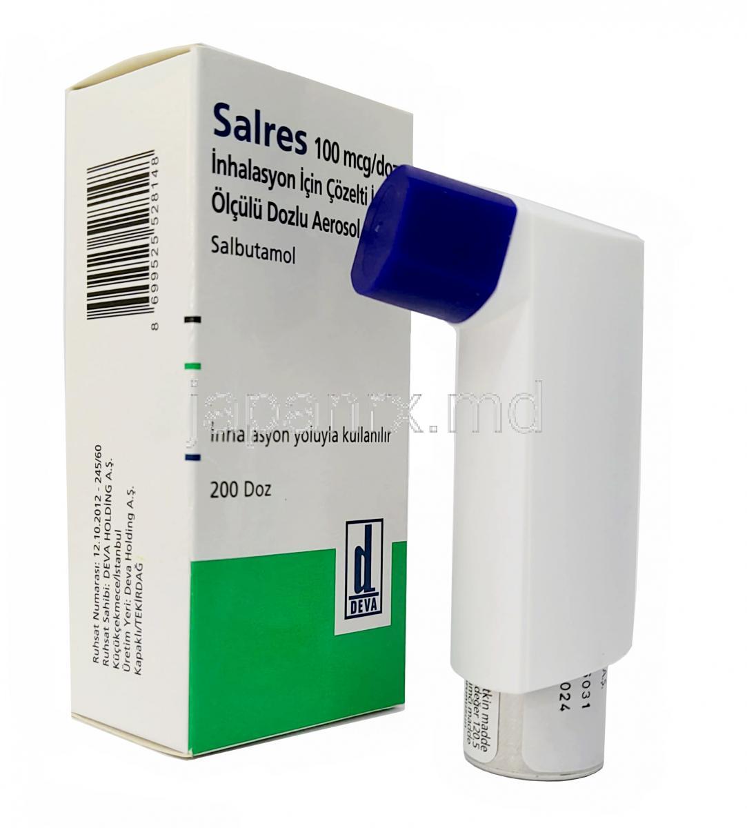 サレス インヘラー,サルブタモール 100 mcg, インヘラー 200 MD,製造元： Deva Holdings, 箱, インヘラー