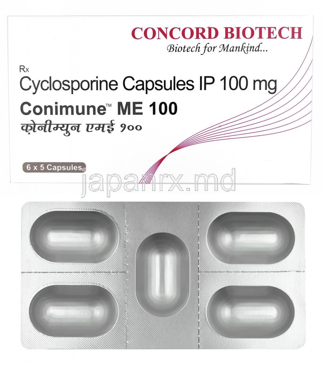 コニミューン ME,シクロスポリン 100mg, 製造元：Concord Biotech Ltd, 箱, シート