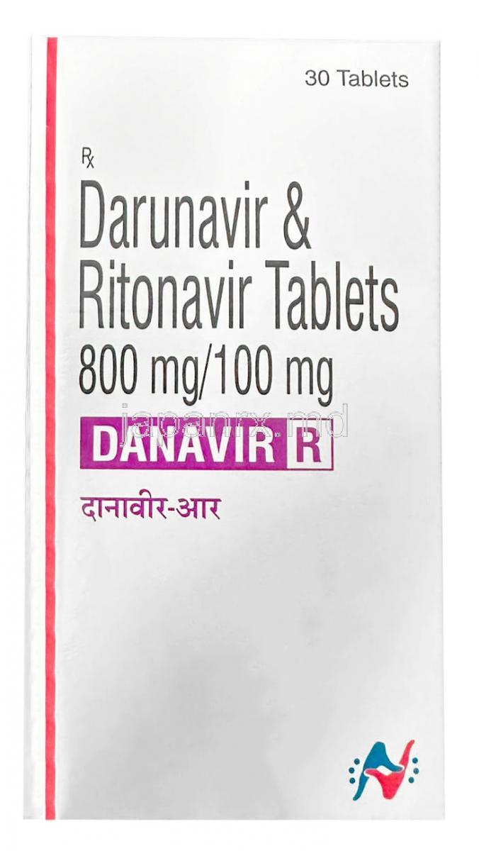 ダナビル R,ダルナビル 800mg/ リトナビル 100mg 30 錠,製造元：Hetero Drugs Ltd, 箱表面