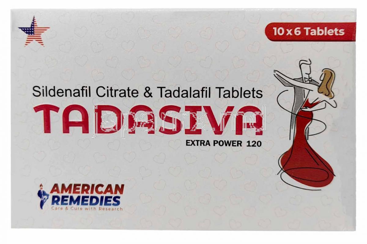 タダシバ エクストラパワー, シルデナフィル 100mg/タダラフィル 20mg, 製造元：Healing Pharma India Pvt Ltd, 箱表面