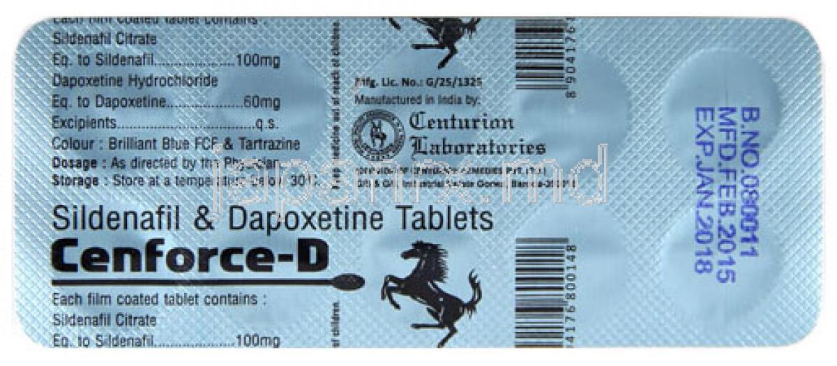 Cenforce-D, Sildenafil Citrate 100mg and Dapoxetine Hcl 60mg, Centurion, Blisterpack information