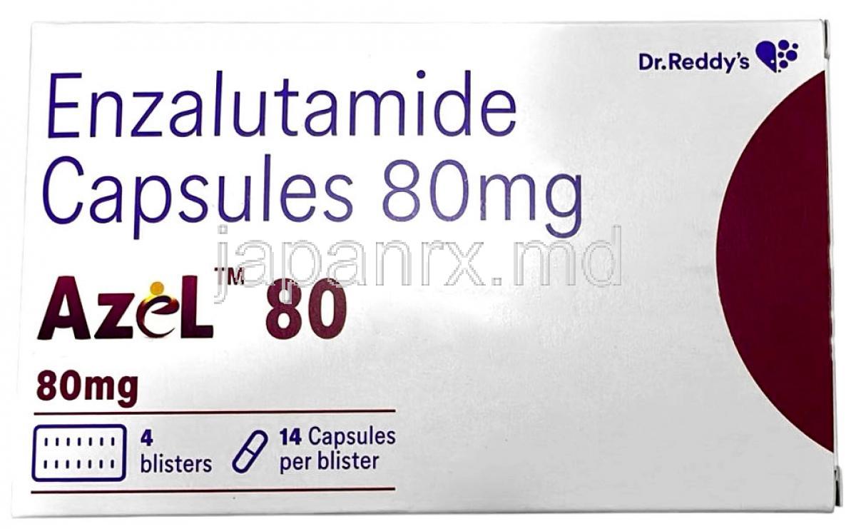 アゼル, エンザルタミド 80 mg, 14カプセル,製造元：Dr Reddy's Laboratories, 箱表面