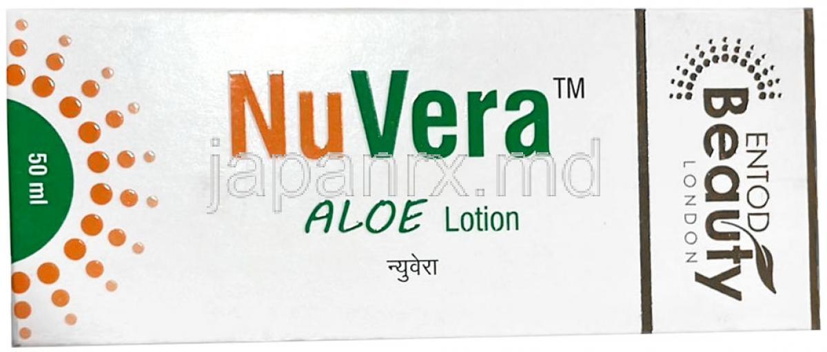 ヌーベラ アロエ ローション, アロエベラ 10% ww, ローション 50 mL,製造元：Entod Pharmaceuticals Ltd, 箱表面
