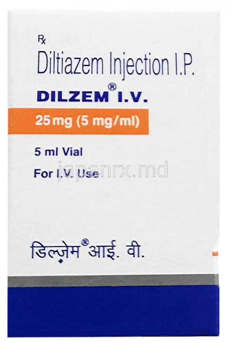ジルゼム静脈内注射, ジルチアゼム 1mL あたり5 mg , 注射バイアル 5 mL, 製造元：Torrent Pharmaceuticals Ltd, 箱表面