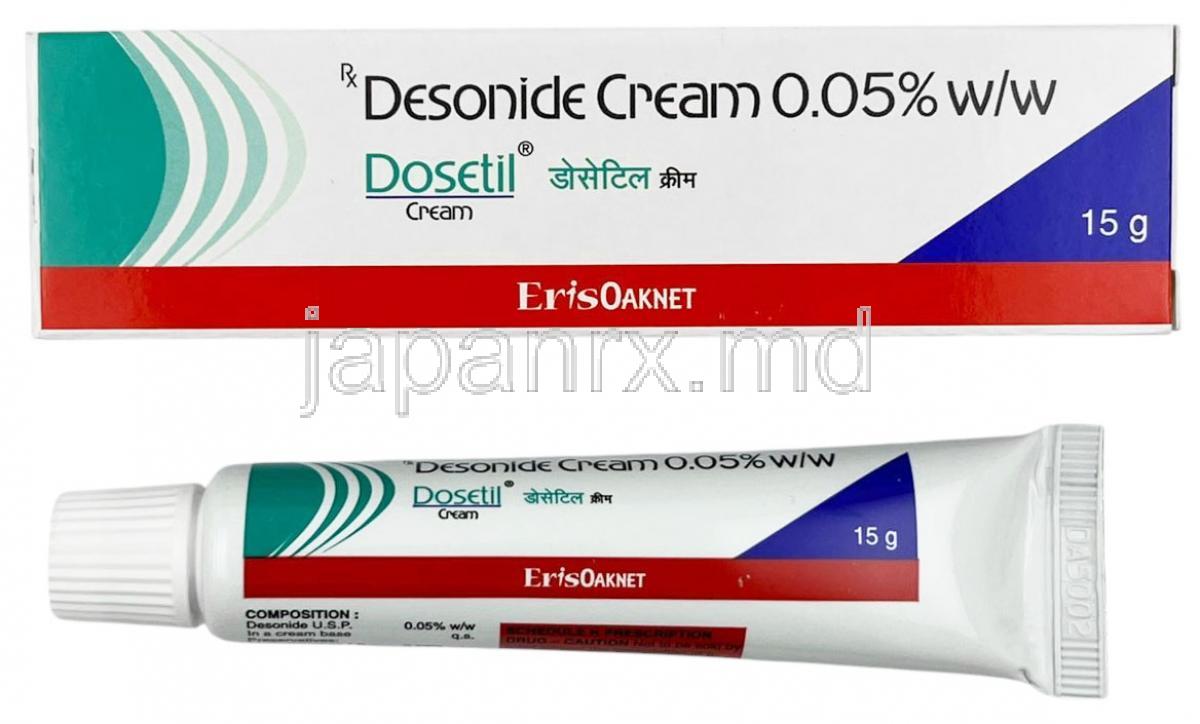 ドセチル クリーム, デソニド 0.05% w/w, クリーム 10 g,製造元： Eris Oaknet,箱,チューブ