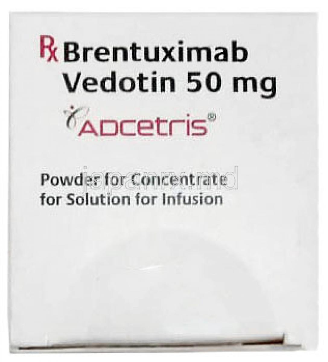 アドセトリス点滴静注用, ブレンツキシマブ ベドチン 50 mg, 1 バイアル (点滴静注用粉末)製造元： Takeda Pharmaceuticals India, 箱表面