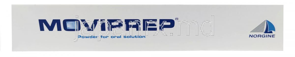 モビプレップ 経口溶液用 配合粉末, コンビパック4 袋（粉末A＋粉末B）, 製造元：Norgine Pharmaceuticals Limited, B箱側面