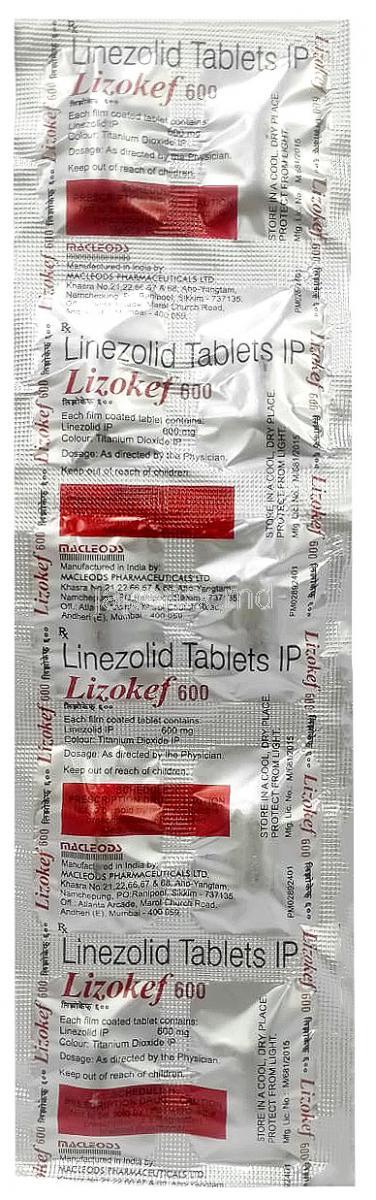 リゾケフ,セフィキシム 200mg/ リネゾリド 600mg, 製造元： Macleods Pharmaceuticals Pvt Ltd,シート情報,成分, 製造元