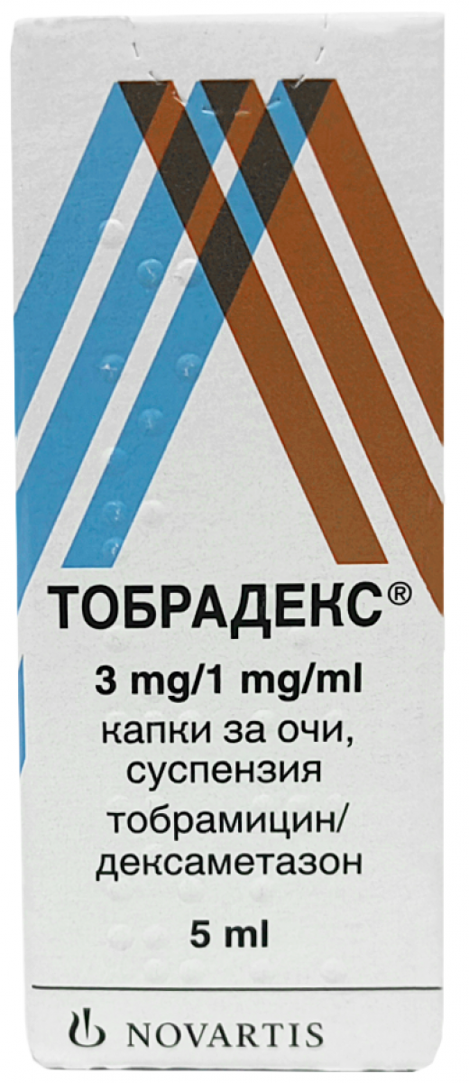 トブラデックス点眼薬, トブラマイシン 0.3%/ デキサメタゾン 0.1%, 点眼薬 5 mL, 製造元：Novartis, 箱表面