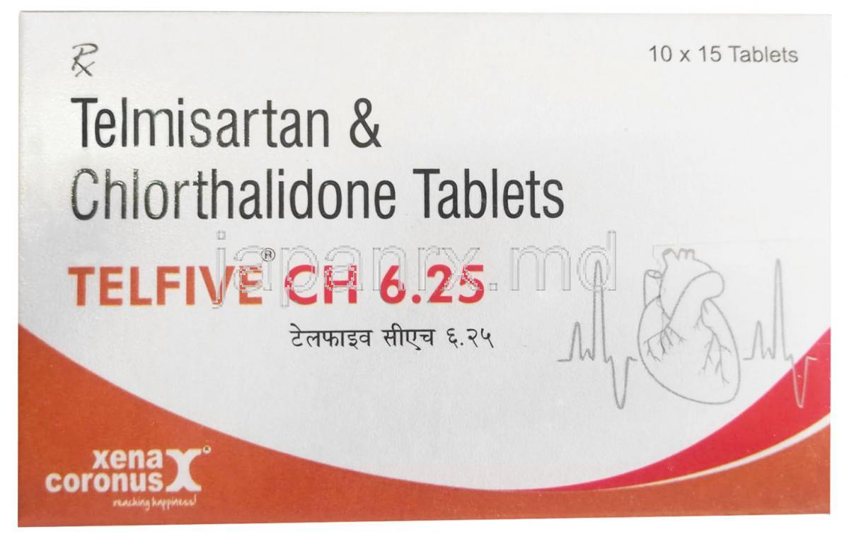 テルファイブ CH 6.25, テルミサルタン 40 mg/ クロルタリドン 6.25 mg , 製造元:Xena Coronus Health Care Pvt Ltd, 箱表面
