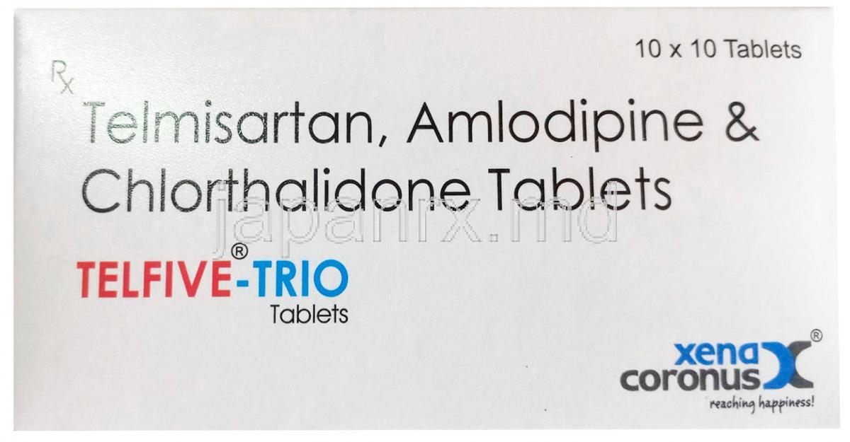 テルファイブ・トリオ,テルミサルタン 40mg/ アムロジピン 5mg/ クロルタリドン 12.5mg 製造元：Xena Coronus Health Care Pvt Ltd, 箱表面