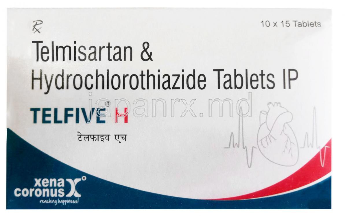 テルファイブ H, テルミサルタン 40 mg/ ヒドロクロロチアジド 12.5 mg, 製造元：Xena Coronus, 箱表面