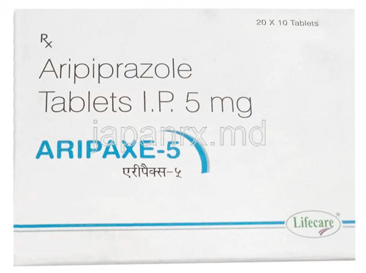 アリパクセ 5, アリピプラゾール 5 mg, 製造元：Lifecare Neuro Products Limited, 箱表面
