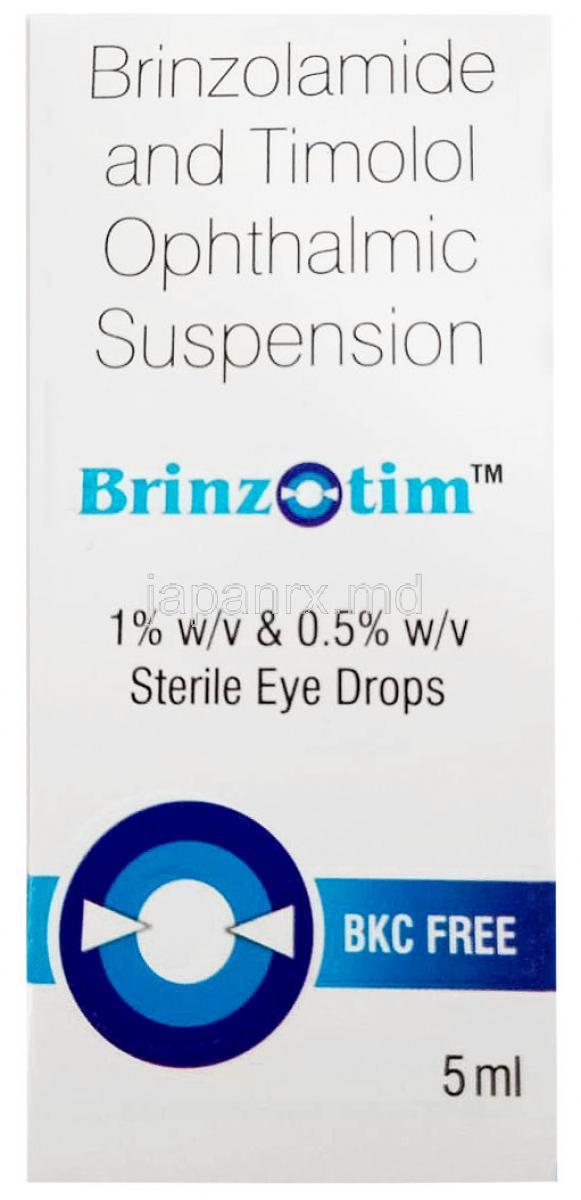 ブリンゾチム点眼薬, ブリンゾラミド 10mg/ チモロール 5mg, 点眼薬 5 mL,製造元：Sun Pharmaceutical Industries Ltd, 箱表面