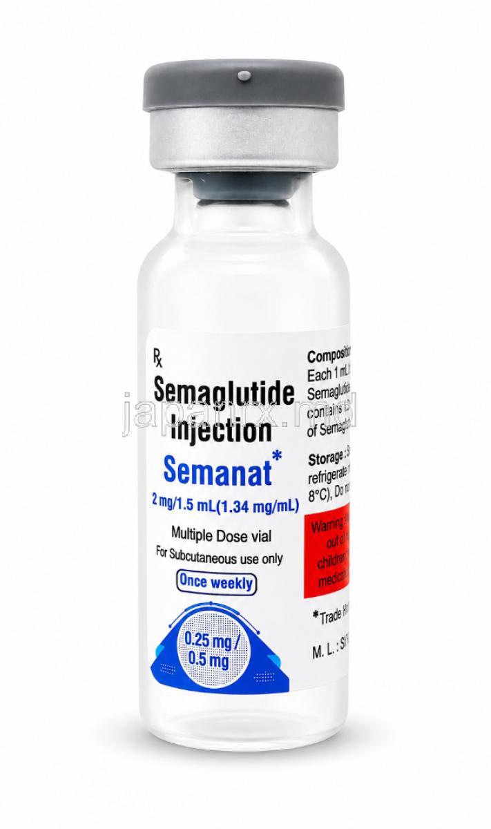 セマナット注射, セマグルチド 2 mg/ 1.5 mL (1.34 mg/mL)  , 製造元：Natco Pharma, バイアル