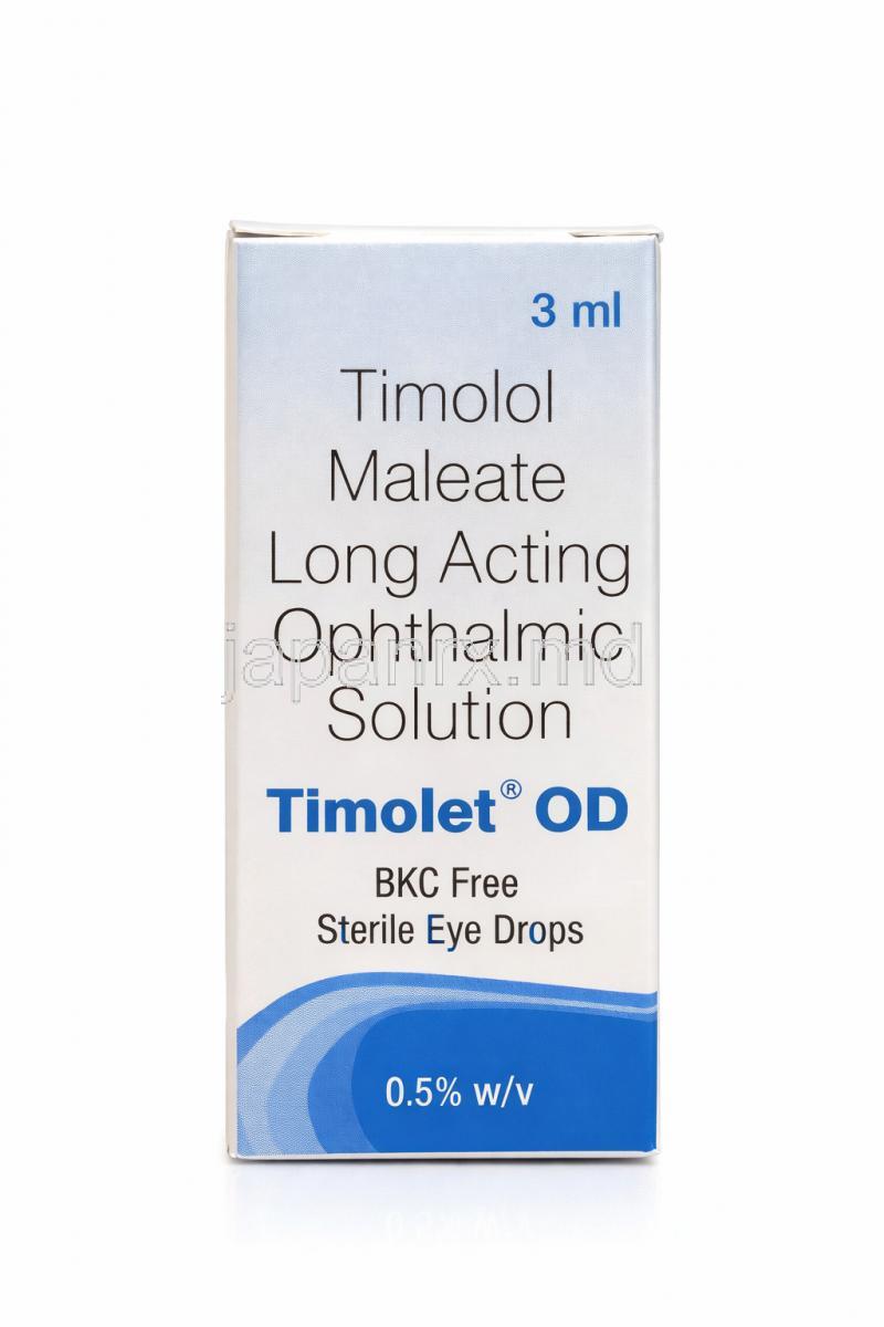 チモレット OD 防腐剤不使用点眼薬, チモロール 0.5%, 点眼薬 3mL, 製造元：Sun Pharmaceutical Industries, 箱表面