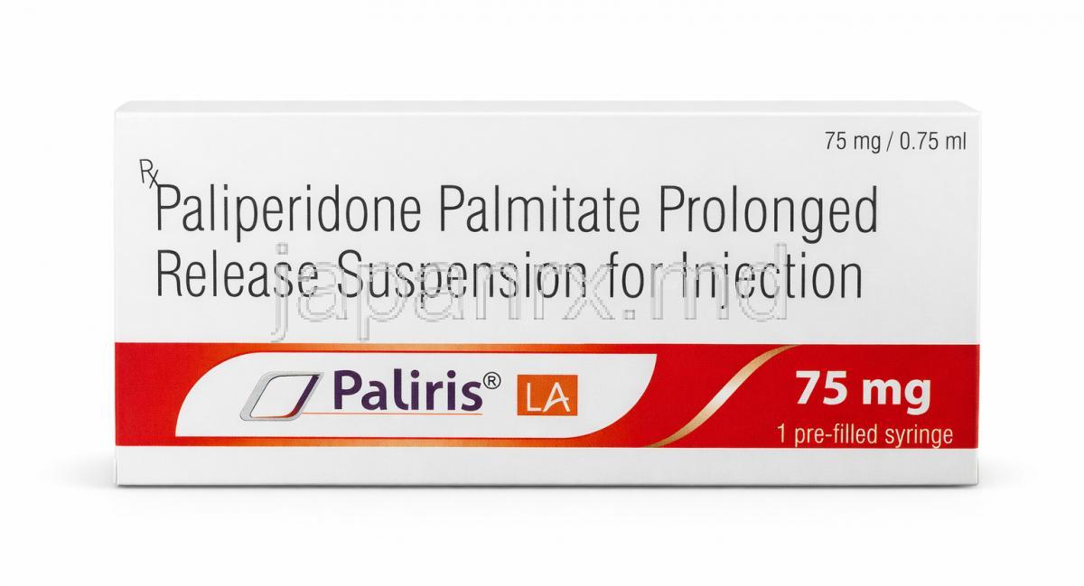 パリリス LA  注射, パリペリドン 75 mg  プレフィルドシリンジ 0.75 mL,製造元：Sun Pharma, 箱表面