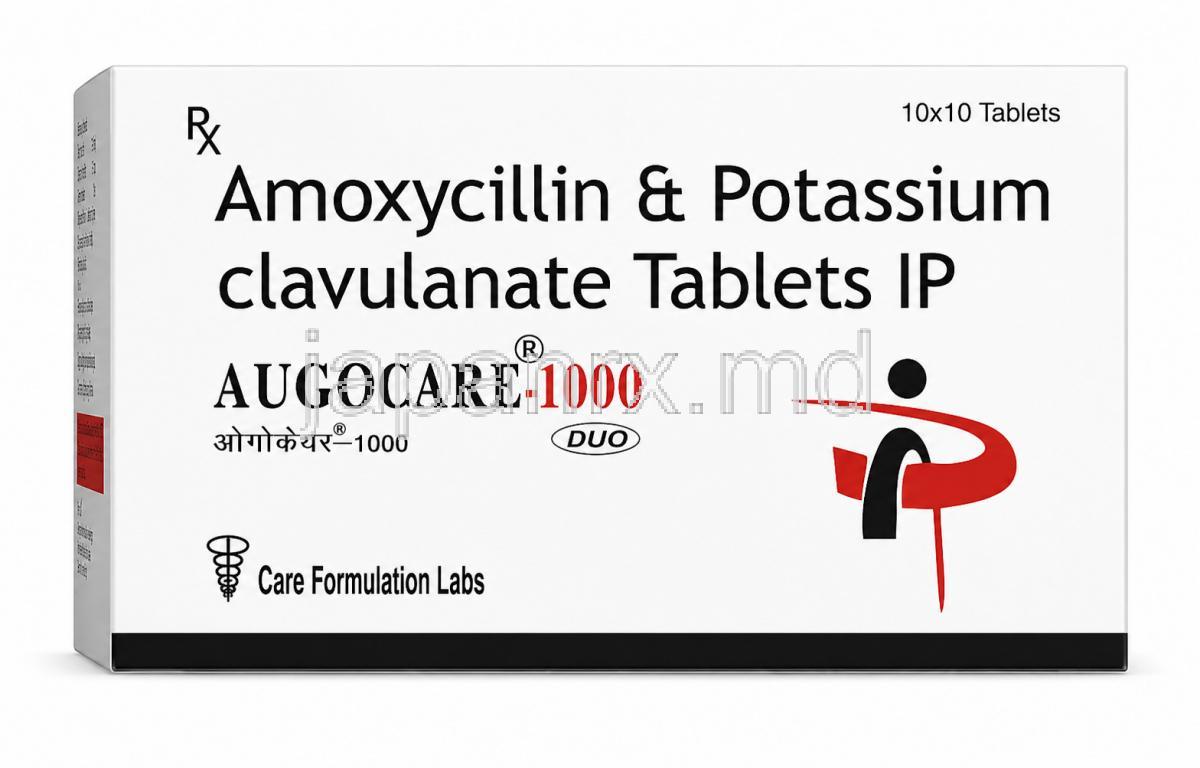 オーゴケア 1000 デュオ, アモキシシリン875mg/クラブラン酸125mg, 製造元：Care Formulation Labs Pvt Ltd,箱表面