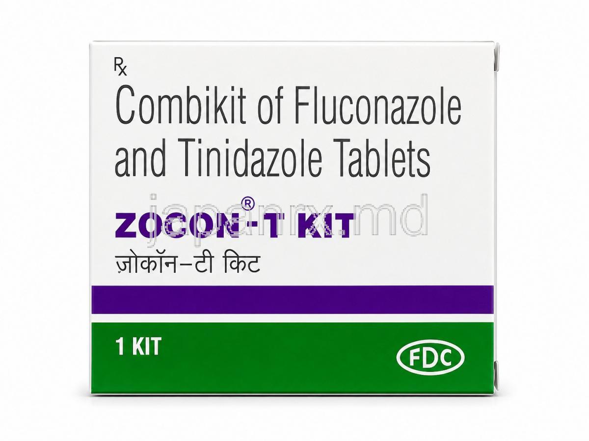 ゾコン T, フルコナゾール 150mg X 1錠 / チニダゾール 1000mg X 2錠,  コンビパック, 製造元：FDC, 箱表面