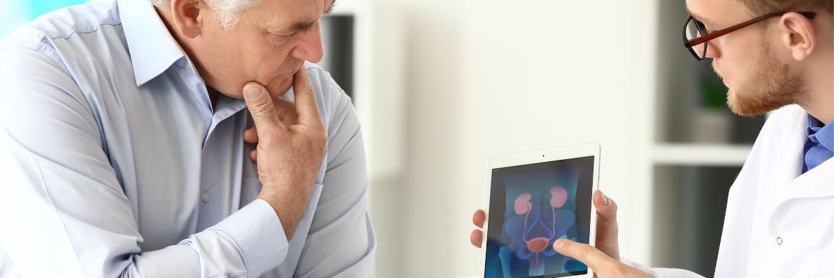 医者と話す男性